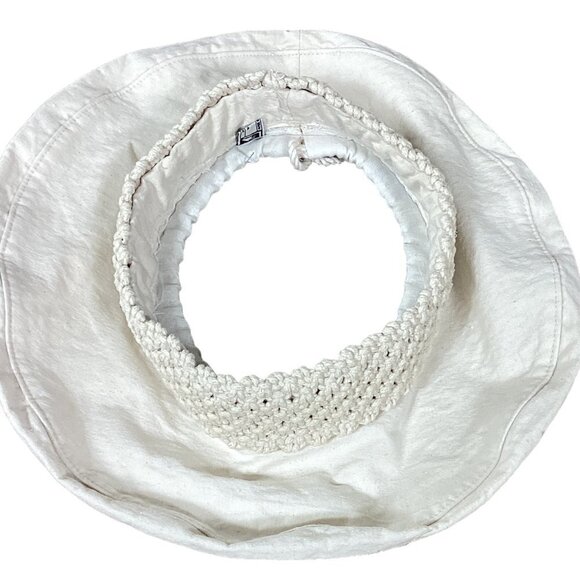 Wallaroo Floppy Canvas Wide Brim Open Top Sun Hat Cotton Macrame Off White 268A - Picture 6 of 8